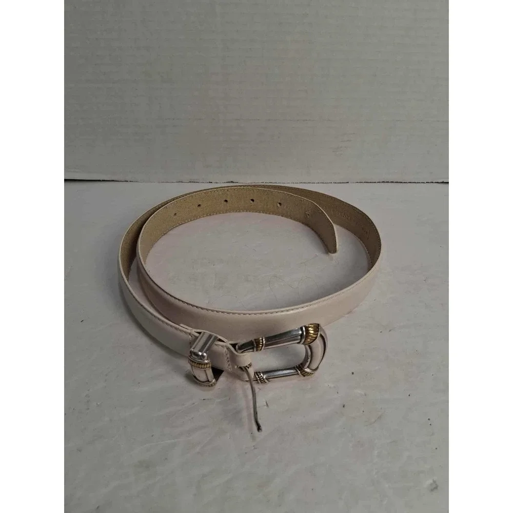 Fossil Genuine Leather Cream White‎ Silver Tone Buckle Belt Medium READ